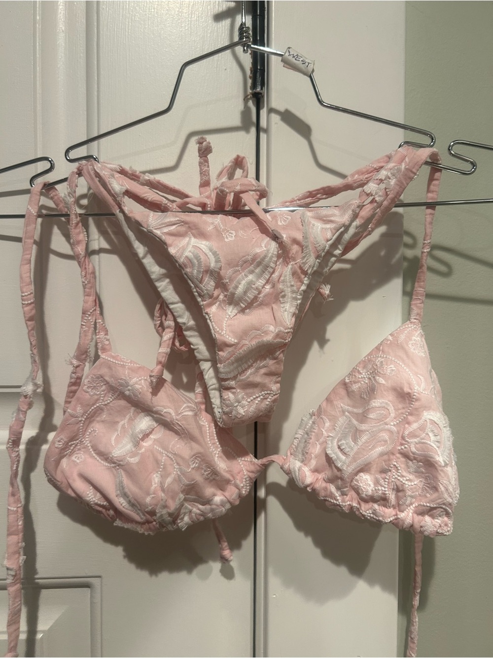 Couture Delicate Cotton Pink Embroidered Triangle Bikini Set